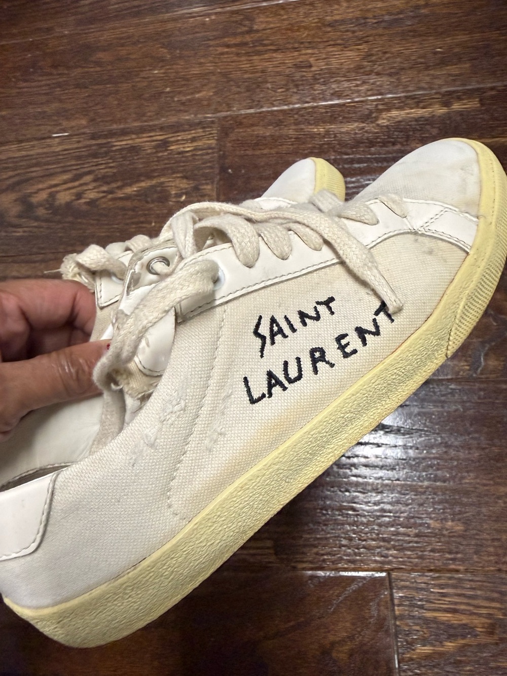 Yves Saint Laurent Off-White Canvas Sneakers with Yellow Sole